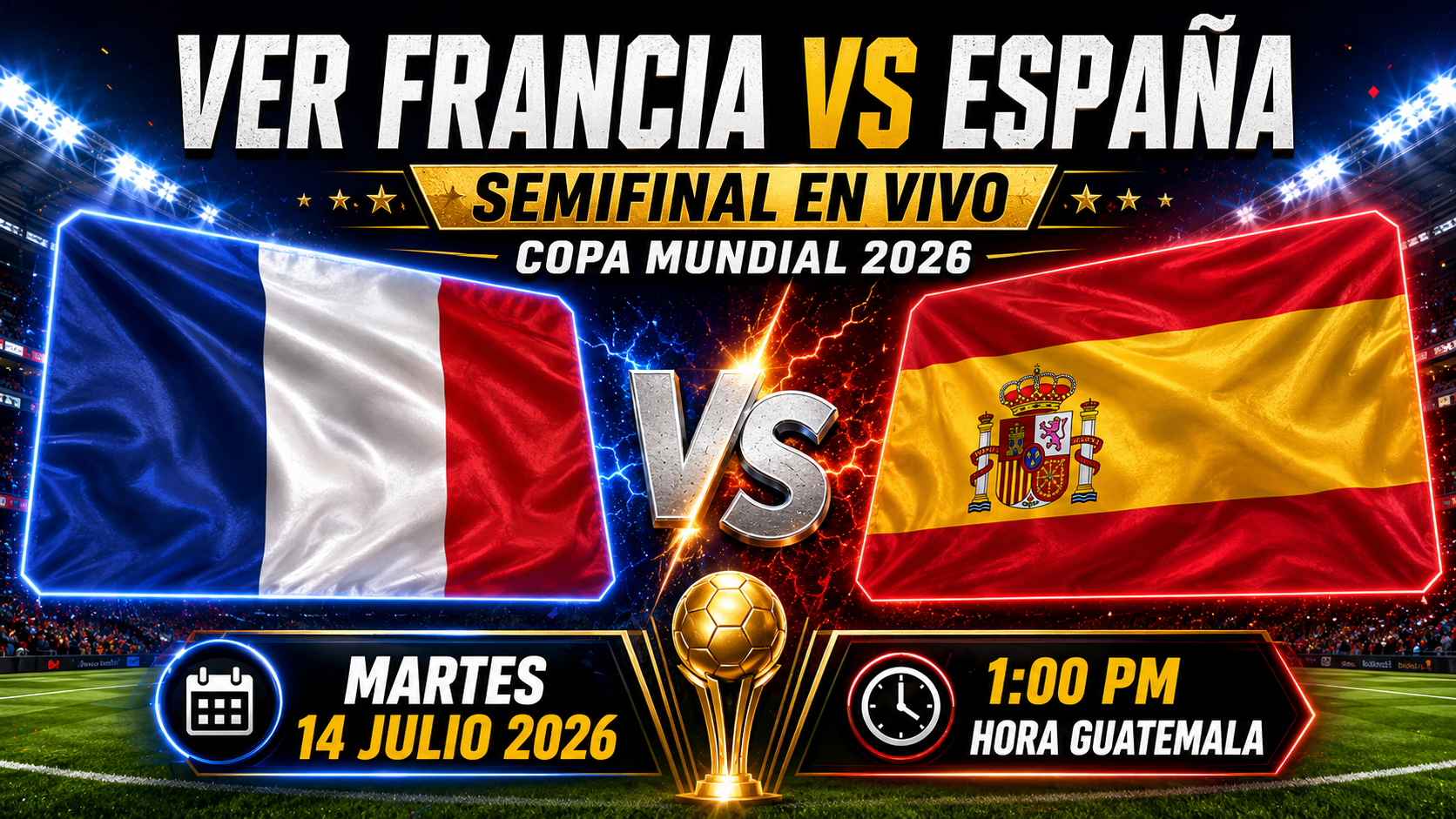 Ver Francia vs España Martes, 14 de julio 1 PM Semifinales Copa Mundial FIFA 2026 En Vivo Gratis
