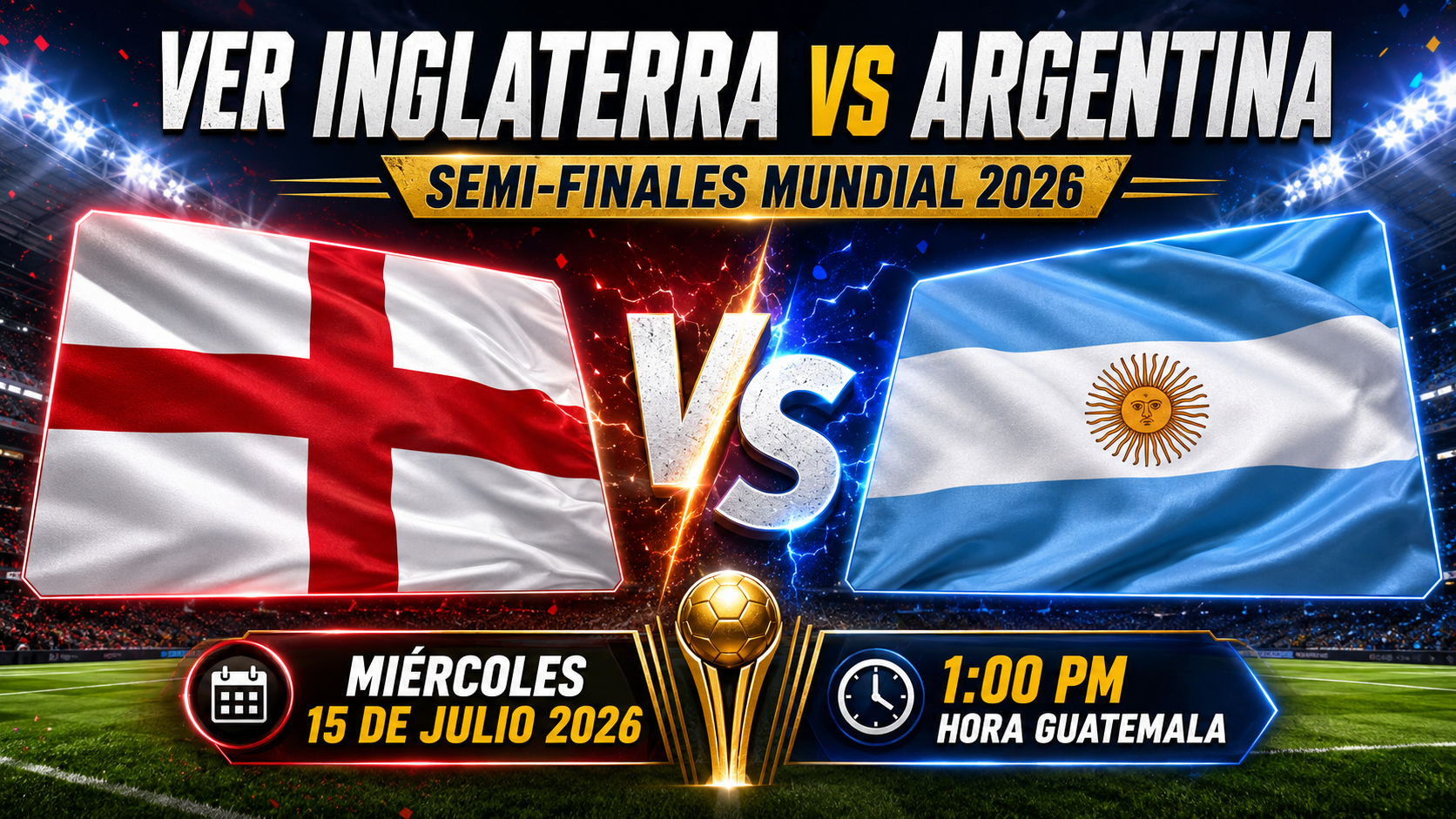 Inglaterra vs Argentina Semifinal En Vivo Copa Mundial 2026 Miercoles 15 Julio